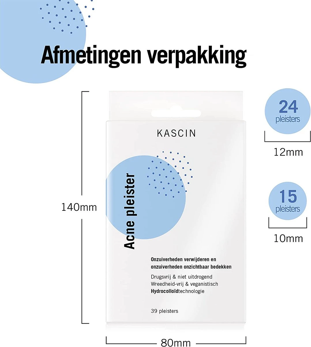 Kascin Puisten Patch Met Hydrocolloide - Acne Pleisters, Pimple Patch - Made In Korea, 39 Stuks, Pleister In Twee Maten: Diameter Van 24 X 12 Mm En 15 X 10 Mm | Puistjes Pleisters 8 Kascin Puisten Patch Met Hydrocolloide - Acne Pleisters, Pimple Patch - Made In Korea, 39 Stuks, Pleister In Twee Maten: Diameter Van 24 X 12 Mm En 15 X 10 Mm | Puistjes Pleisters - Afbeelding 8