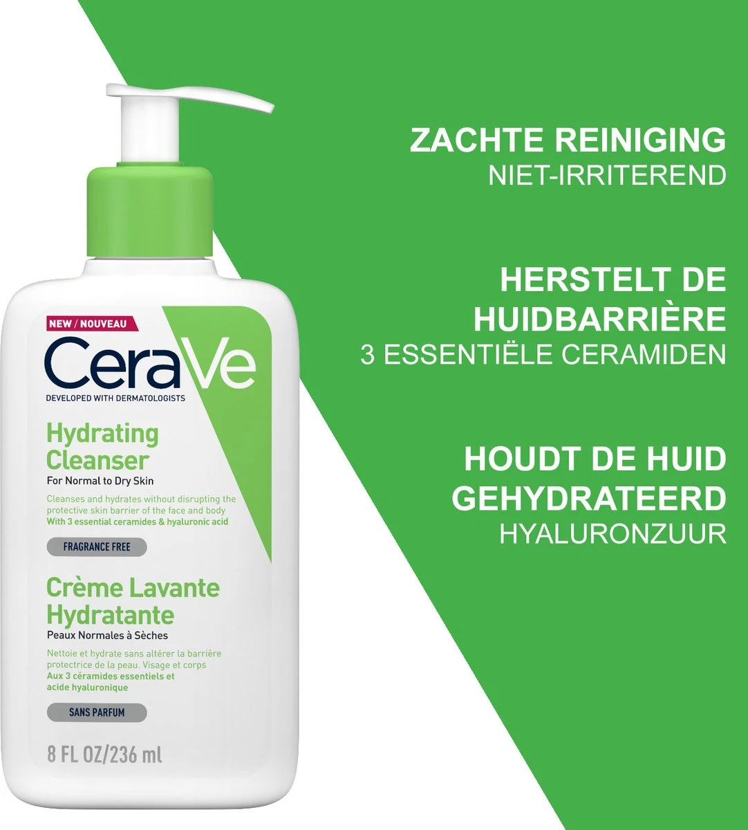 CeraVe - Hydrating Cleanser - Reinigingsmelk - Normale Tot Droge Huid - 236 Ml 2 CeraVe - Hydrating Cleanser - Reinigingsmelk - Normale Tot Droge Huid - 236 Ml - Afbeelding 2