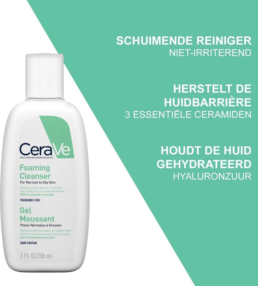 CeraVe - Foaming Cleanser - Reinigingsgel - Normale Tot Vette Huid - 88 Ml 2 CeraVe - Foaming Cleanser - Reinigingsgel - Normale Tot Vette Huid - 88 Ml - Afbeelding 2