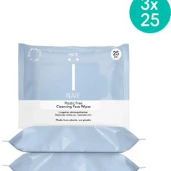 Naïf Plasticvrije Reinigende Gezichtsdoekjes - Parfumvrije Gezichtsreiniging - 25 Stuks X 3 - Met Natuurlijke Ingrediënten