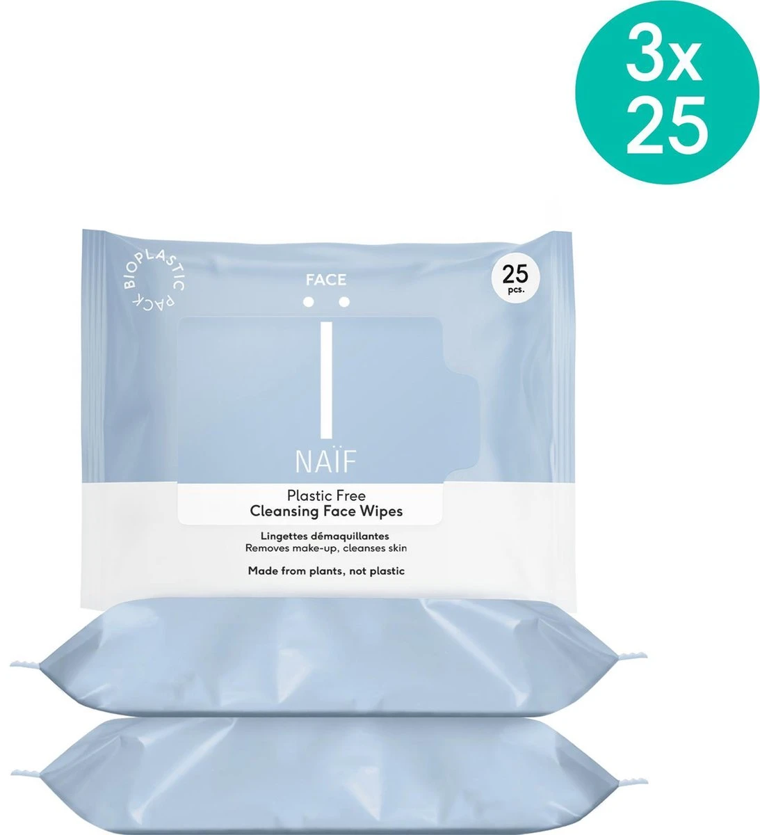 Naïf Plasticvrije Reinigende Gezichtsdoekjes - Parfumvrije Gezichtsreiniging - 25 Stuks X 3 - Met Natuurlijke Ingrediënten 1 Naïf Plasticvrije Reinigende Gezichtsdoekjes - Parfumvrije Gezichtsreiniging - 25 Stuks X 3 - Met Natuurlijke Ingrediënten