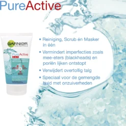 Garnier - PureActive 3-in-1 Masker Met Klei Argile Voor De Gemengde Huid Met Onzuiverheden - 2 X 150ml - Tegen Mee-eters En Onzuiverheden - Voordeelverpakking -Goedkope Gezicht Zoet Winkel 1141x1200 2