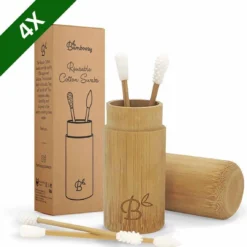 Bamboozy 4x Herbruikbare Wattenstaafjes Bamboe Met Bamboehouder Wasbare Oorstaafjes Oorstokjes Zero Waste Plastic Vrij Duurzaam