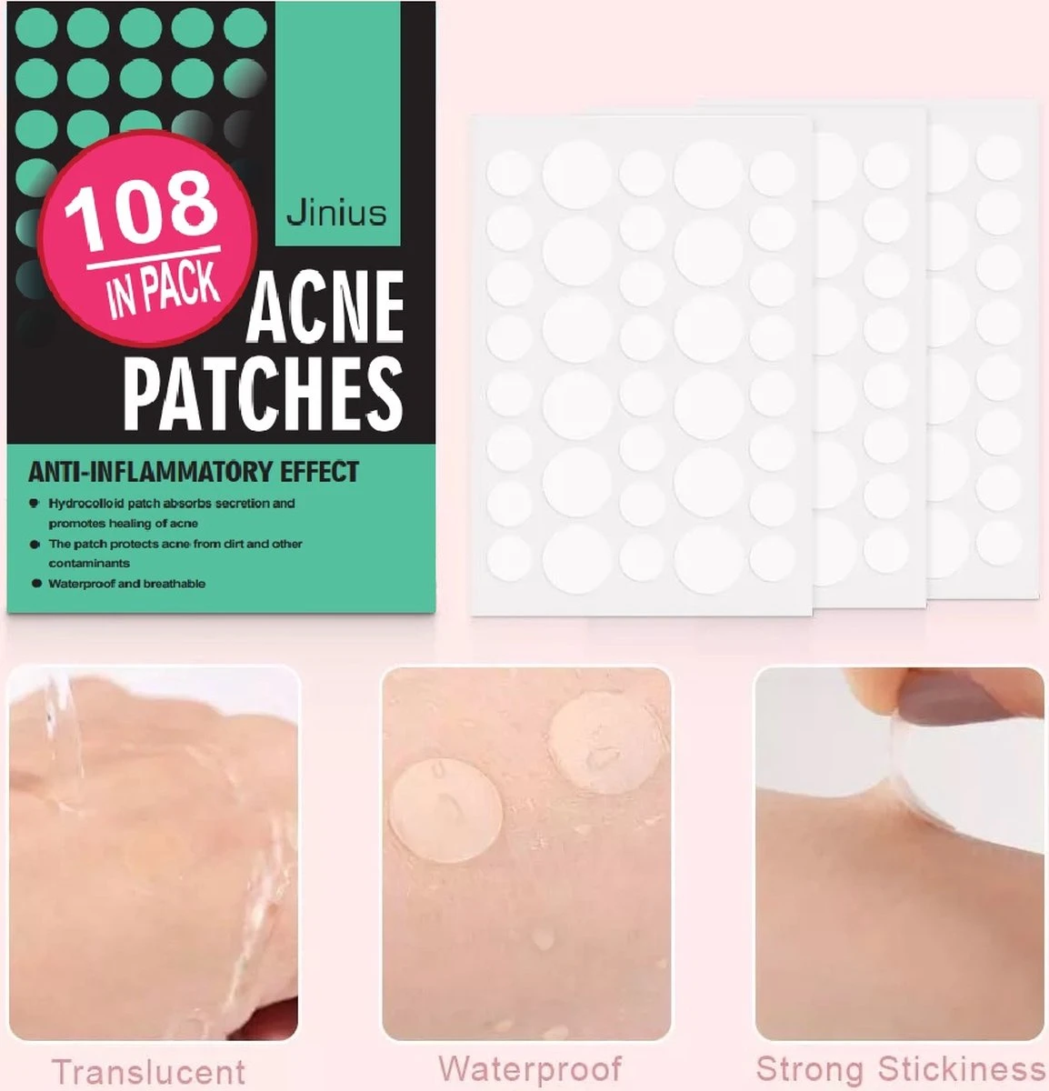 Jinius ® - Pimple Patches - Pimple Patch - Acne Patch - Puisten Verwijderaar - Puisten Pleister - Acne Pleister - Acne Sticker - Puistjes Verwijderen - 108 Stuks 2 Jinius ® - Pimple Patches - Pimple Patch - Acne Patch - Puisten Verwijderaar - Puisten Pleister - Acne Pleister - Acne Sticker - Puistjes Verwijderen - 108 Stuks - Afbeelding 2