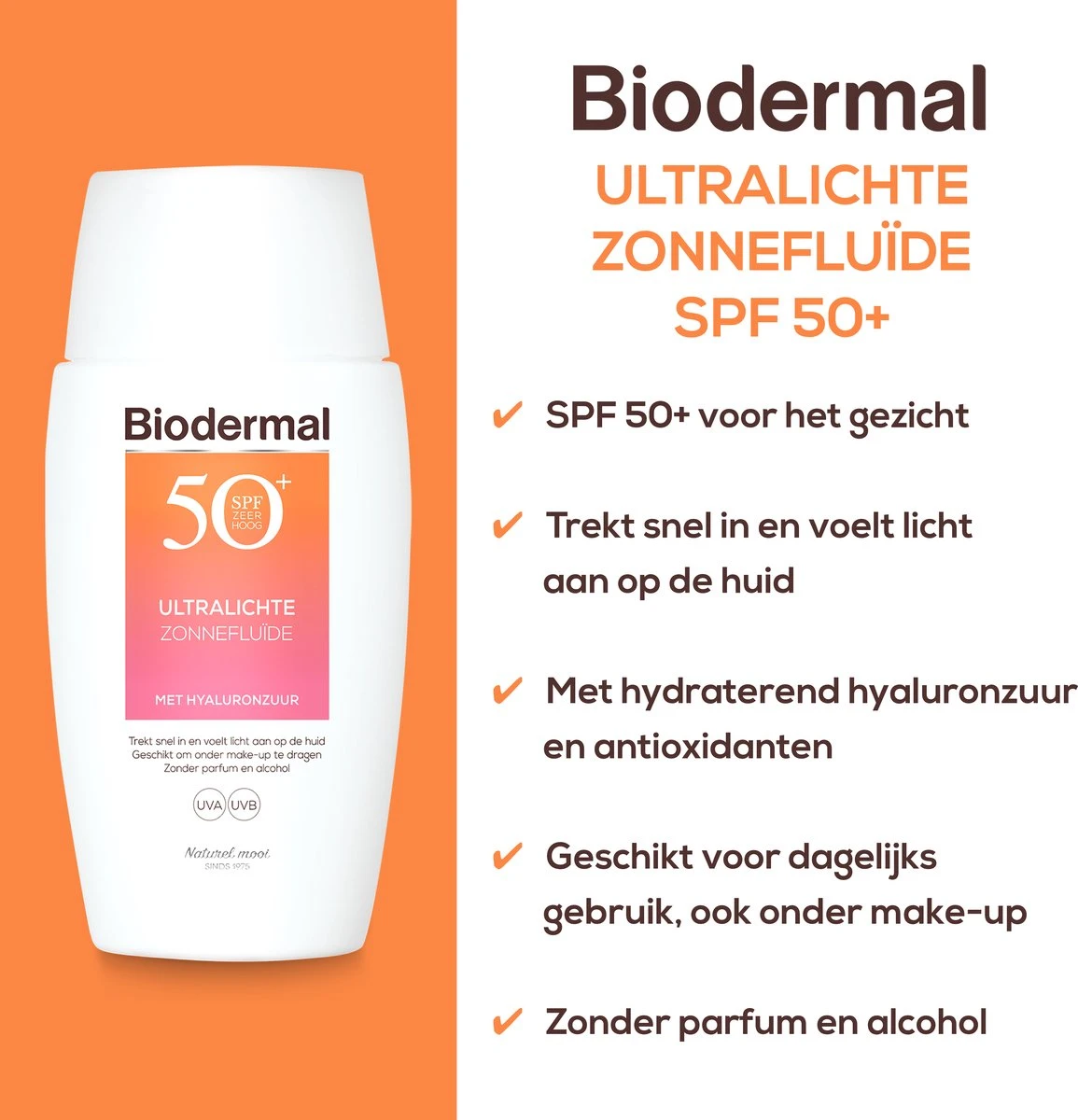 Biodermal Ultralichte Zonnefluide - Zonnebrand Met SPF50+ - Met Hyaluronzuur - Zonnebrand Gezicht 6 Biodermal Ultralichte Zonnefluide - Zonnebrand Met SPF50+ - Met Hyaluronzuur - Zonnebrand Gezicht - Afbeelding 6