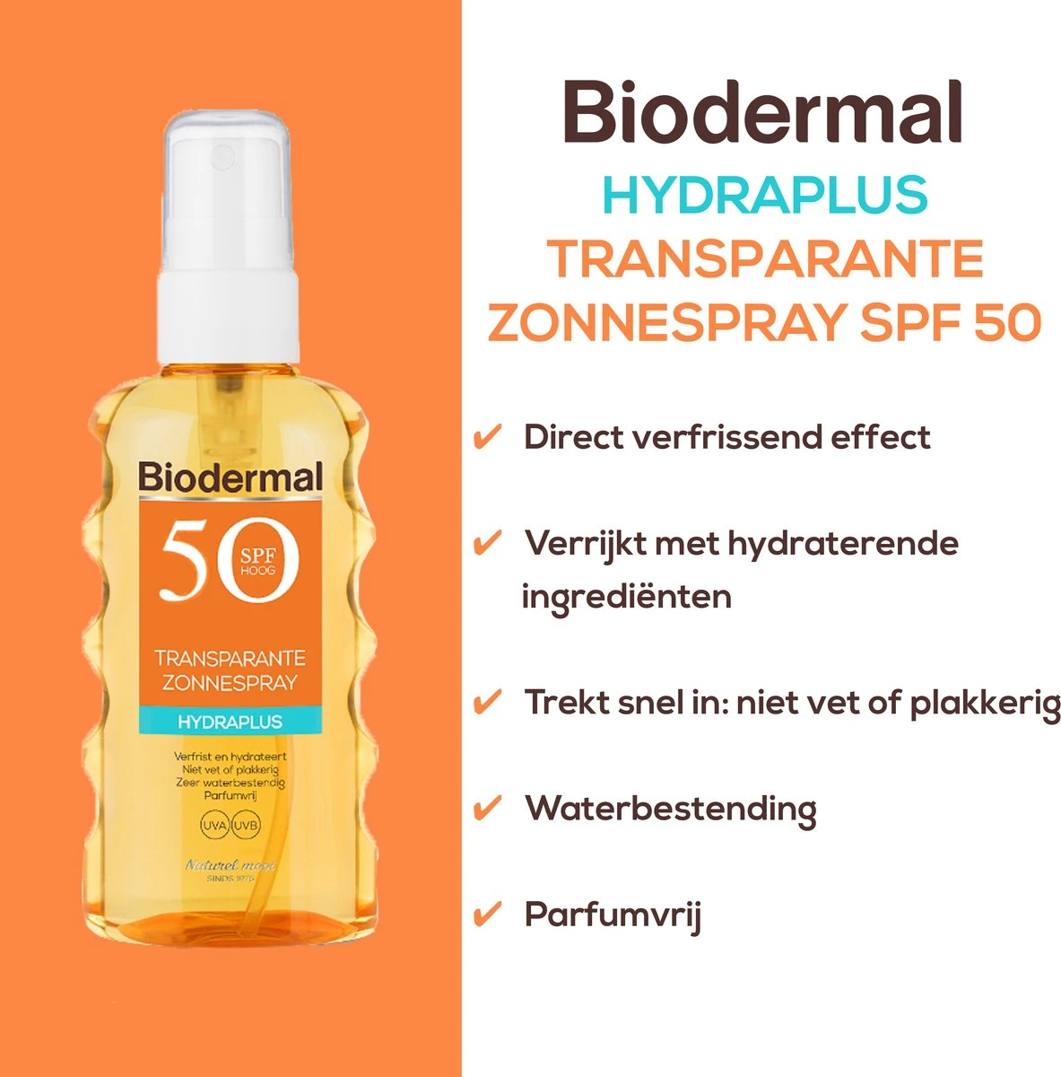 Biodermal Zonnebrand - Hydraplus - Transparante Zonnespray - Zonnebrand Spray SPF 50 - 175ml 2 Biodermal Zonnebrand - Hydraplus - Transparante Zonnespray - Zonnebrand Spray SPF 50 - 175ml - Afbeelding 2