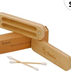 Sanic Herbruikbare Wattenstaafjes Bamboe Met Bamboehouder Wasbare Oorstaafjes Oorstokjes Herbruikbaar Duurzaam Zero-Waste Plastic Vrij - 2 Stuks