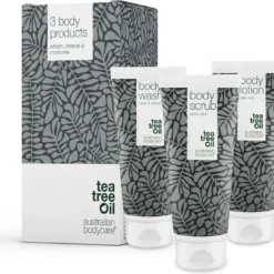 Australian Bodycare Body Treatment - 3 Producten Tegen Puistjes, Een Onzuivere Huid En Mee–eters Op De Rug En Billen Gebaseerd Op Tea Tree Olie - Bevat Douchegel En Peeling Om Je Huid Te Reinigen En Bodylotion Om Je Huid Te Hydrateren En Verzorgen