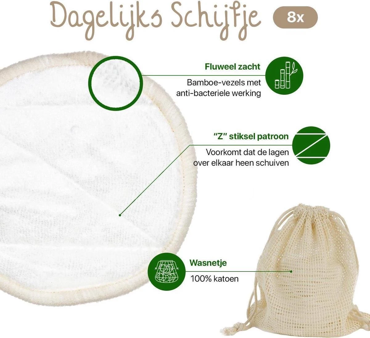 Wasbare Wattenschijfjes 10 Bamboe Wattenschijfjes - Herbruikbare Wattenschijfjes - Make Up Pads Zoogcompressen Zero Waste 8 Wasbare Wattenschijfjes 10 Bamboe Wattenschijfjes - Herbruikbare Wattenschijfjes - Make Up Pads Zoogcompressen Zero Waste - Afbeelding 8