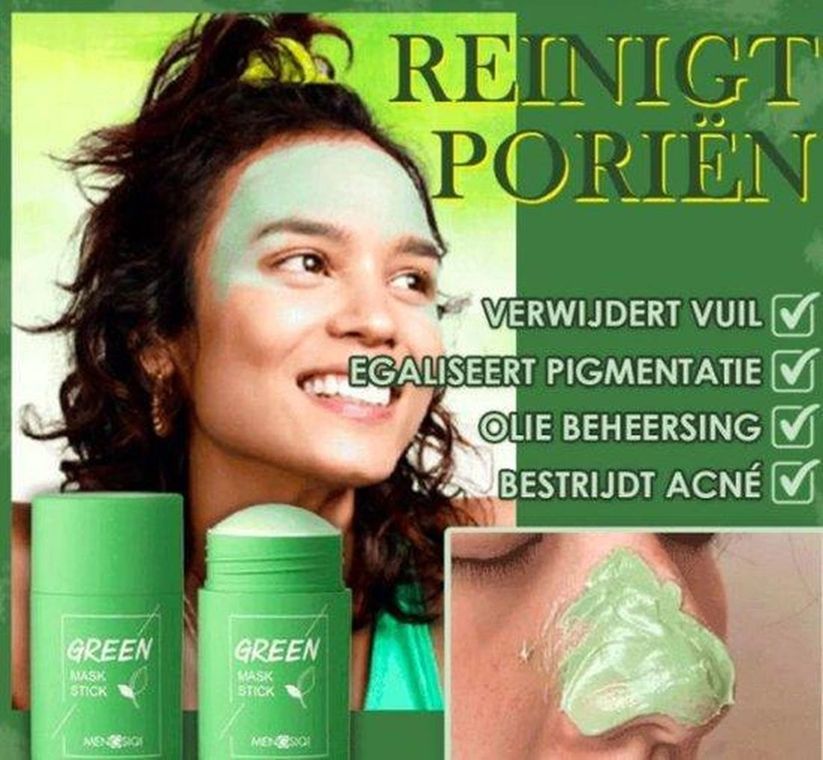 MENGSIQI - Green Mask Stick - Huidverzorging - Gezichtsmasker - Kleimasker - Mee Eters & Acne Verwijderen - Acne Verzorging - Vette Huid - Mee-eter Verwijderaar - Poriën Reiniger -Blackhead - Unisex - Verzachtend -Verkoelend - Dermatologisch Getest 4 MENGSIQI - Green Mask Stick - Huidverzorging - Gezichtsmasker - Kleimasker - Mee Eters & Acne Verwijderen - Acne Verzorging - Vette Huid - Mee-eter Verwijderaar - Poriën Reiniger -Blackhead - Unisex - Verzachtend -Verkoelend - Dermatologisch Getest - Afbeelding 4