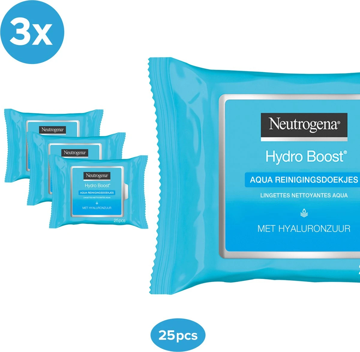 Neutrogena Hydro Boost Aqua Reinigingsdoekjes, Met Neutrogena Reinigingstechnologie, Hyaluronzuur En Een Hydraterende Crème, 3 X 25 Stuks 1 Neutrogena Hydro Boost Aqua Reinigingsdoekjes, Met Neutrogena Reinigingstechnologie, Hyaluronzuur En Een Hydraterende Crème, 3 X 25 Stuks