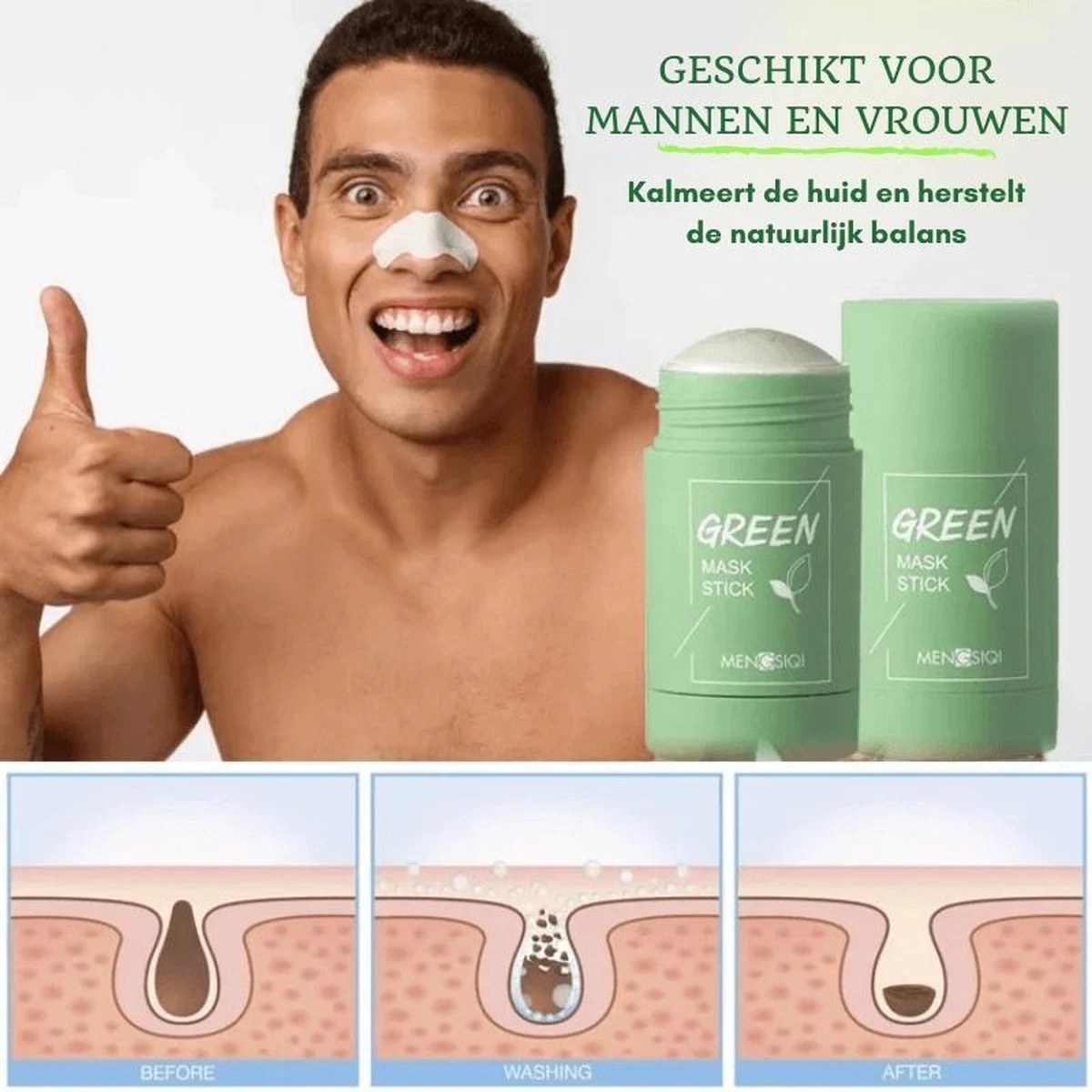 MENGSIQI - Green Mask Stick - Huidverzorging - Gezichtsmasker - Kleimasker - Mee Eters & Acne Verwijderen - Acne Verzorging - Vette Huid - Mee-eter Verwijderaar - Poriën Reiniger -Blackhead - Unisex - Verzachtend -Verkoelend - Dermatologisch Getest 11 MENGSIQI - Green Mask Stick - Huidverzorging - Gezichtsmasker - Kleimasker - Mee Eters & Acne Verwijderen - Acne Verzorging - Vette Huid - Mee-eter Verwijderaar - Poriën Reiniger -Blackhead - Unisex - Verzachtend -Verkoelend - Dermatologisch Getest - Afbeelding 11