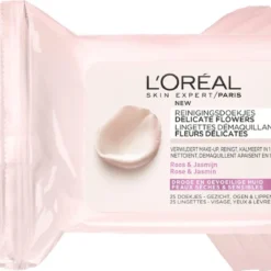 L’Oréal Paris Skin Expert Delicate Flowers Zachte Reinigingsdoekjes - 6 X 25 Stuks - Voordeelverpakking - Gezichtsreiniger Voor Droge En Gevoelige Huid
