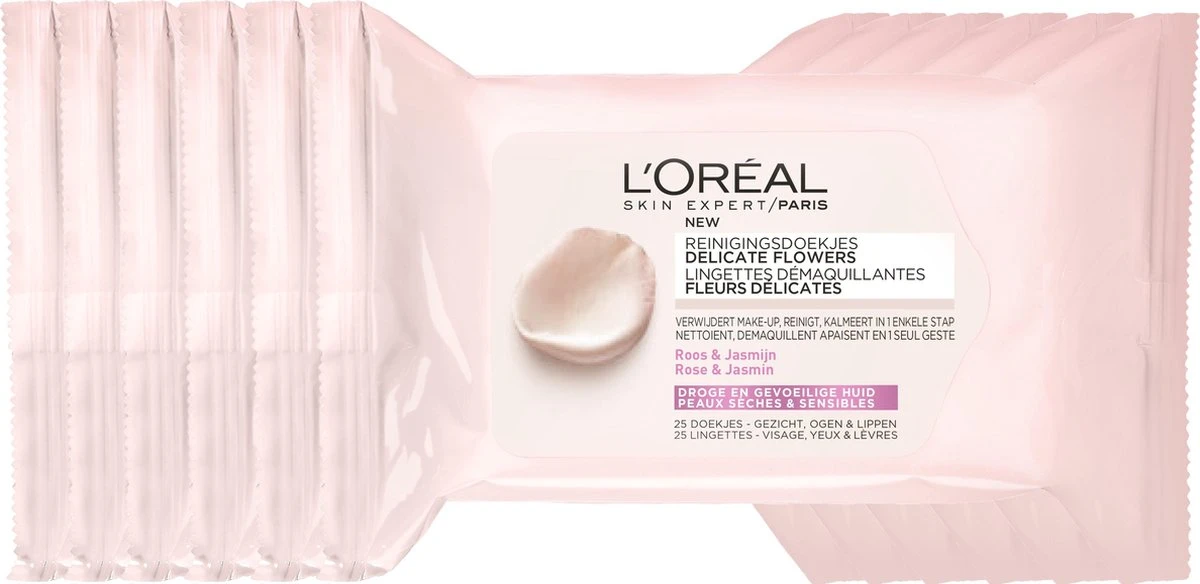 L’Oréal Paris Skin Expert Delicate Flowers Zachte Reinigingsdoekjes - 6 X 25 Stuks - Voordeelverpakking - Gezichtsreiniger Voor Droge En Gevoelige Huid 1 L’Oréal Paris Skin Expert Delicate Flowers Zachte Reinigingsdoekjes - 6 X 25 Stuks - Voordeelverpakking - Gezichtsreiniger Voor Droge En Gevoelige Huid