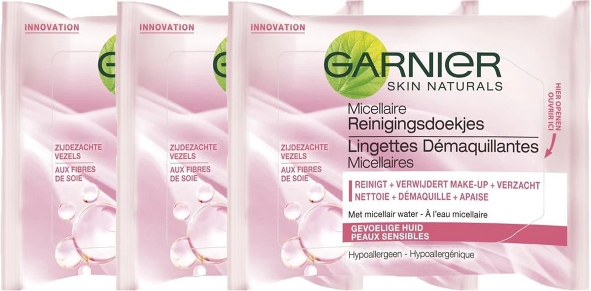 Garnier - SkinActive - Micellaire Reinigingsdoekjes Gevoelige Huid - 3 X 25 Stuks - Gezichtsreiniging - Voordeelverpakking 1 Garnier - SkinActive - Micellaire Reinigingsdoekjes Gevoelige Huid - 3 X 25 Stuks - Gezichtsreiniging - Voordeelverpakking