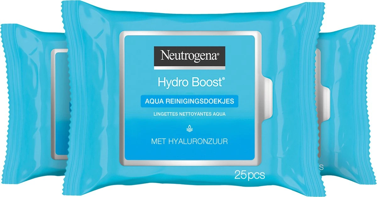 Neutrogena Hydro Boost Aqua Reinigingsdoekjes, Met Neutrogena Reinigingstechnologie, Hyaluronzuur En Een Hydraterende Crème, 3 X 25 Stuks 2 Neutrogena Hydro Boost Aqua Reinigingsdoekjes, Met Neutrogena Reinigingstechnologie, Hyaluronzuur En Een Hydraterende Crème, 3 X 25 Stuks - Afbeelding 2