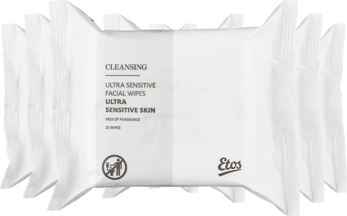 Etos Reinigende Gezichtsdoekjes - Ultra Sensitive - 125 Stuks- (5 X 25 Stuks) 1 Etos Reinigende Gezichtsdoekjes - Ultra Sensitive - 125 Stuks- (5 X 25 Stuks)