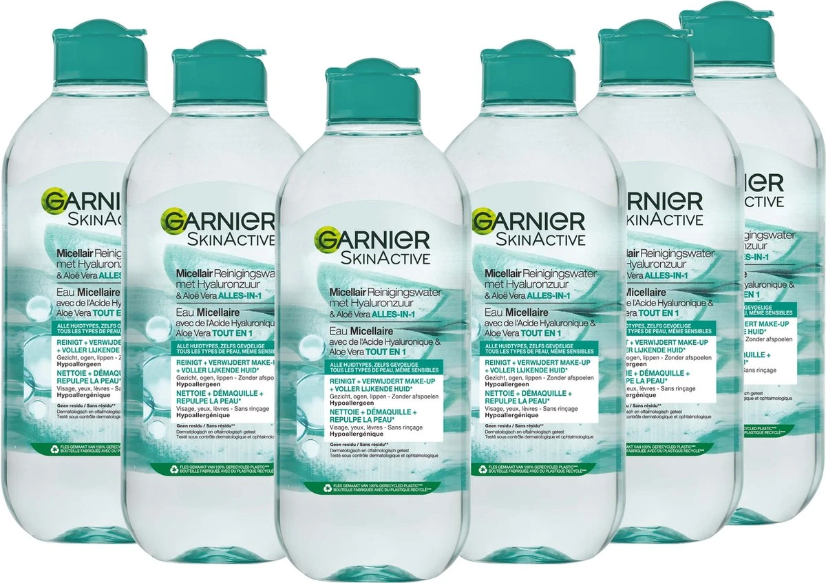 Garnier SkinActive Micellair Reinigingswater Met Hyaluronzuur & Aloë Vera - 6 X 400ml 1 Garnier SkinActive Micellair Reinigingswater Met Hyaluronzuur & Aloë Vera - 6 X 400ml