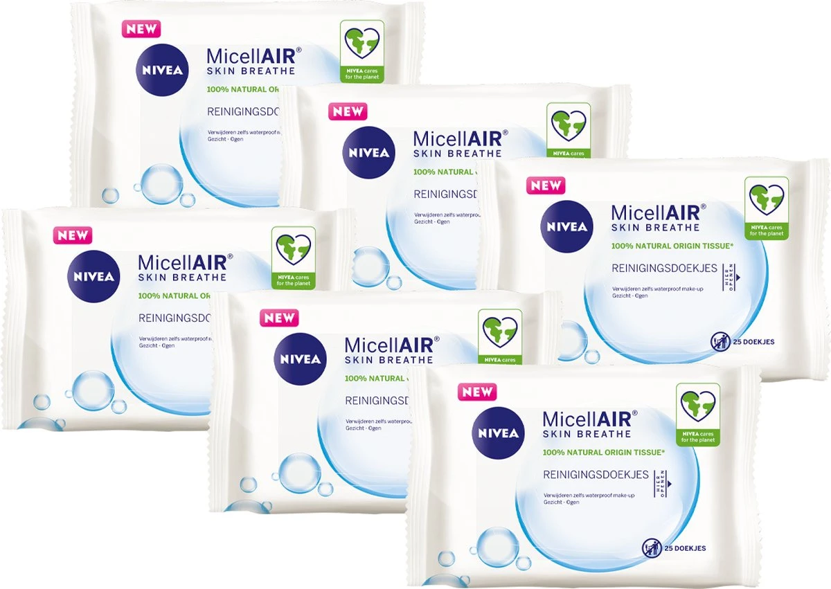 Nivea Reinigingsdoekjes Micellair - 6 X 25 Stuks 1 Nivea Reinigingsdoekjes Micellair - 6 X 25 Stuks