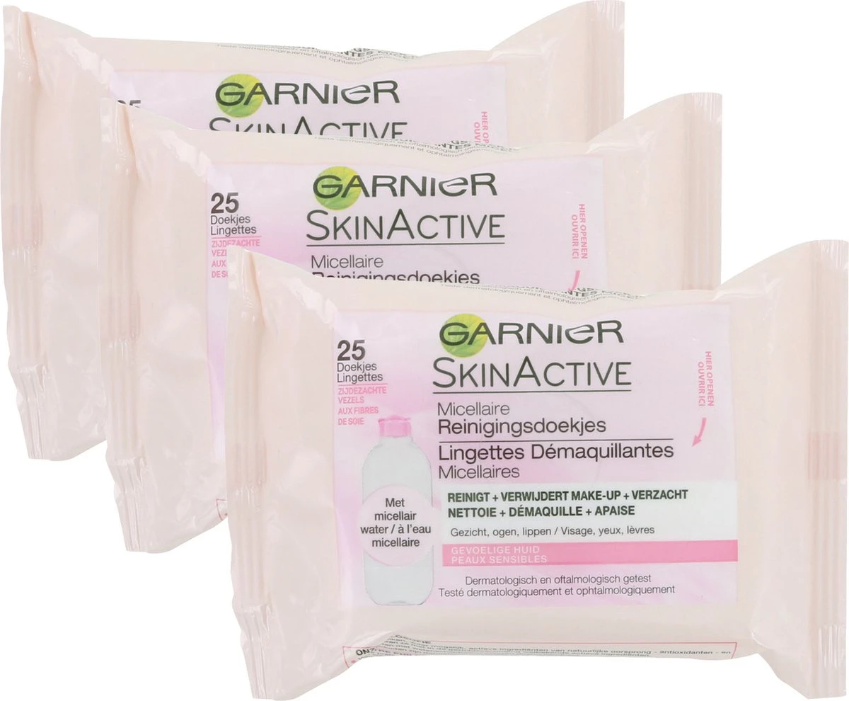 Garnier - SkinActive - Micellaire Reinigingsdoekjes Gevoelige Huid - 3 X 25 Stuks - Gezichtsreiniging - Voordeelverpakking 4 Garnier - SkinActive - Micellaire Reinigingsdoekjes Gevoelige Huid - 3 X 25 Stuks - Gezichtsreiniging - Voordeelverpakking - Afbeelding 4