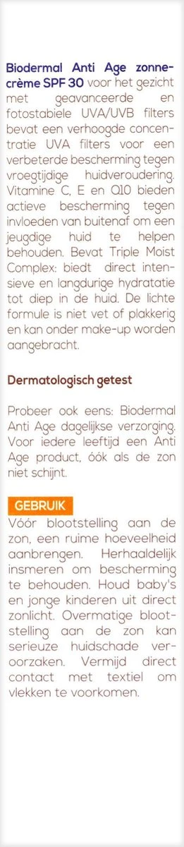 Biodermal Zonnebrand - Anti Age Zonnecrème Voor Het Gezicht - SPF 30 - 40ml 2 Biodermal Zonnebrand - Anti Age Zonnecrème Voor Het Gezicht - SPF 30 - 40ml - Afbeelding 2