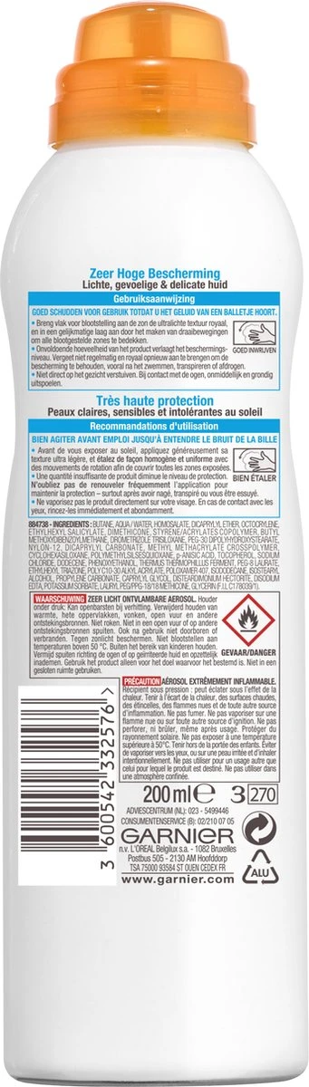 Garnier Ambre Solaire Sensitive Expert+ Beschermende Zonnebrand Mist Spray SPF50+ - 200ml 2 Garnier Ambre Solaire Sensitive Expert+ Beschermende Zonnebrand Mist Spray SPF50+ - 200ml - Afbeelding 2