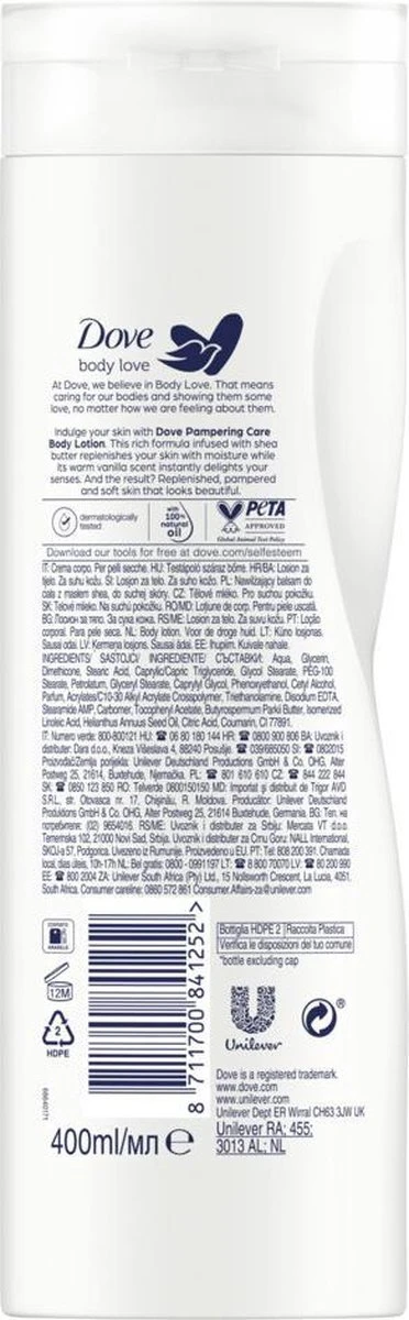 Dove Body Love Pampering Care Bodylotion - 400 Ml 2 Dove Body Love Pampering Care Bodylotion - 400 Ml - Afbeelding 2