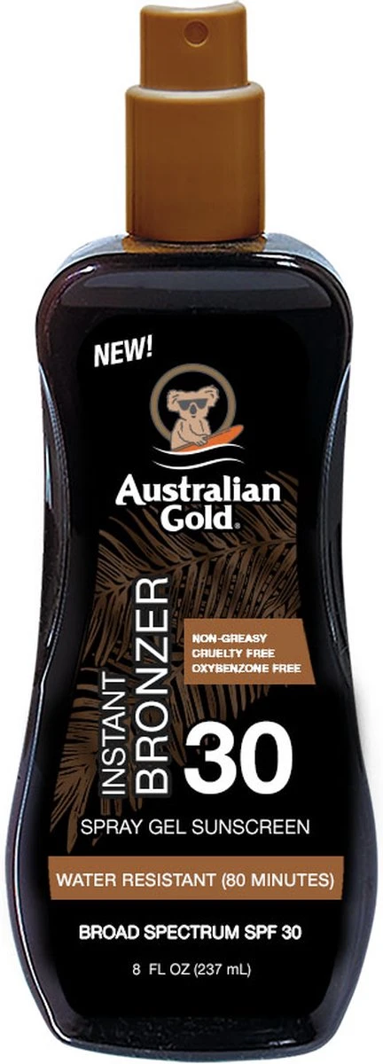 Australian Gold SPF 30 Spray Gel Zonnebrand Met Bronzer - 237 Ml 1 Australian Gold SPF 30 Spray Gel Zonnebrand Met Bronzer - 237 Ml