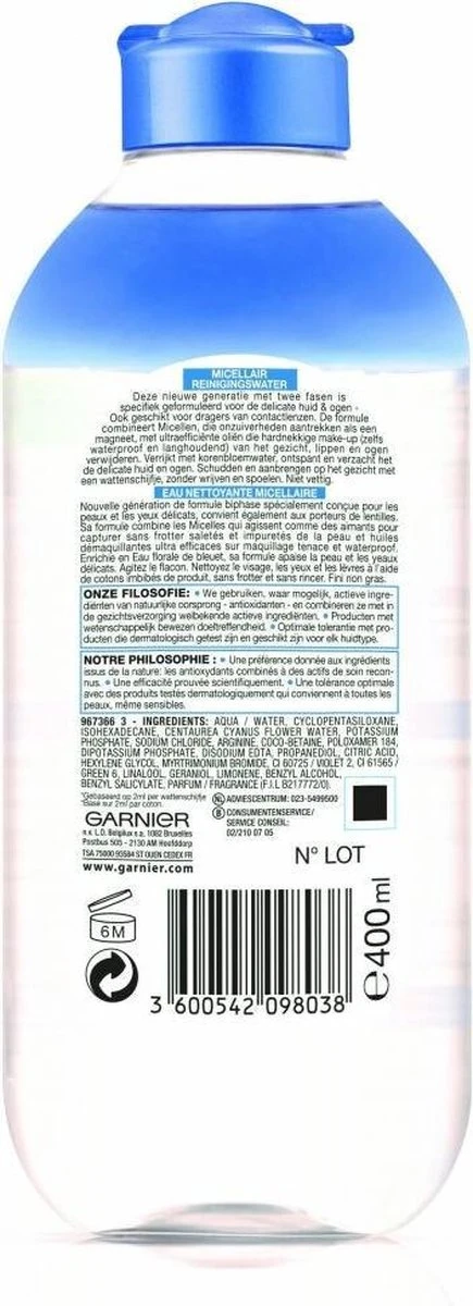 Garnier Skinactive Micellair Reinigingswater Delicate Huid En Ogen - 3 X 400 Ml - Micellair Water Voordeelverpakking 2 Garnier Skinactive Micellair Reinigingswater Delicate Huid En Ogen - 3 X 400 Ml - Micellair Water Voordeelverpakking - Afbeelding 2