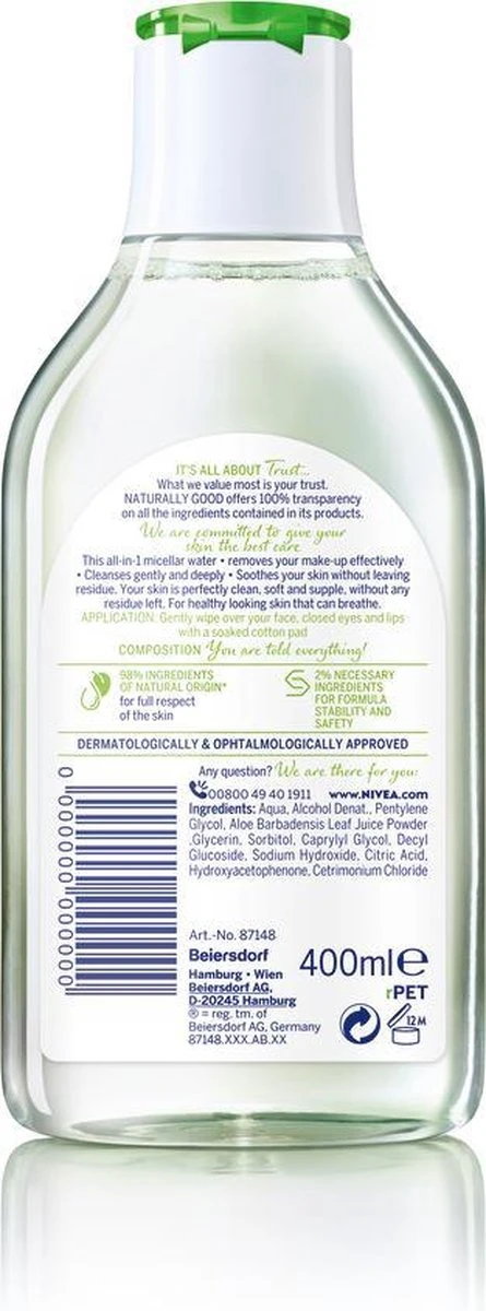 NIVEA Naturally Good Micellair Water Met Biologische Aloë Vera - 400ml 2 NIVEA Naturally Good Micellair Water Met Biologische Aloë Vera - 400ml - Afbeelding 2