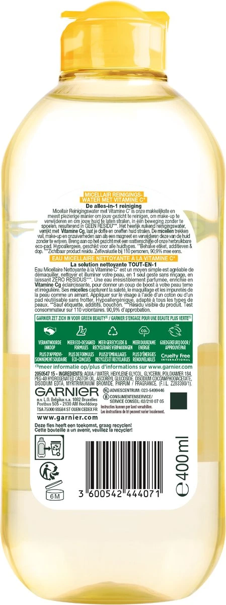 Garnier SkinActive Micellair Water Vitamine C* - Reinigingswater Voor Het Gezicht - 400ml 2 Garnier SkinActive Micellair Water Vitamine C* - Reinigingswater Voor Het Gezicht - 400ml - Afbeelding 2