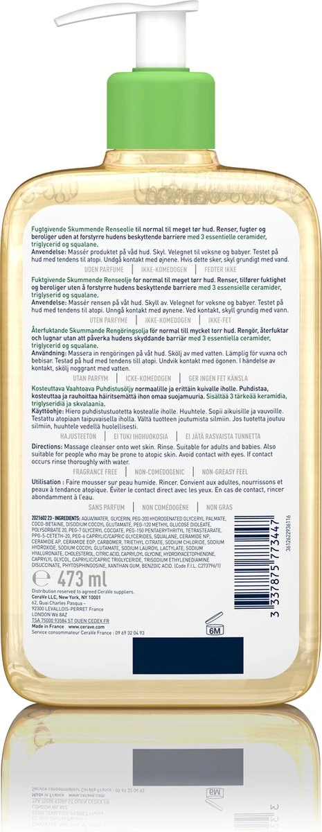 CeraVe - Hydrating Foaming Oil Cleanser - Voor Normale Tot Droge Huid - 473ml 2 CeraVe - Hydrating Foaming Oil Cleanser - Voor Normale Tot Droge Huid - 473ml - Afbeelding 2