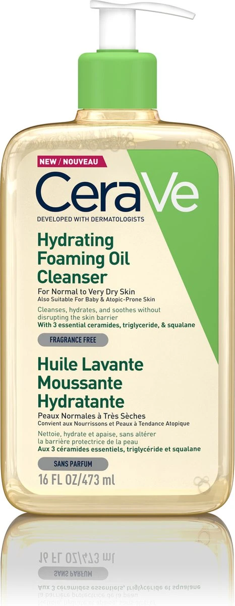 CeraVe - Hydrating Foaming Oil Cleanser - Voor Normale Tot Droge Huid - 473ml 1 CeraVe - Hydrating Foaming Oil Cleanser - Voor Normale Tot Droge Huid - 473ml