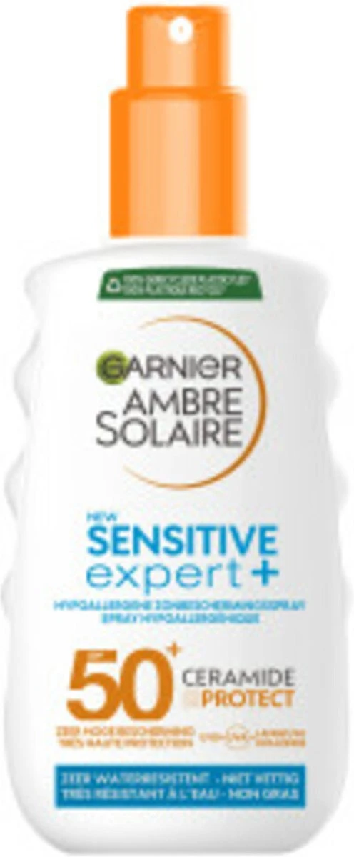 Garnier Ambre Solaire Sensitive Expert Hypoallergene Zonnebrand Spray SPF 50+ - Ceramide Protect - 150ml 1 Garnier Ambre Solaire Sensitive Expert Hypoallergene Zonnebrand Spray SPF 50+ - Ceramide Protect - 150ml