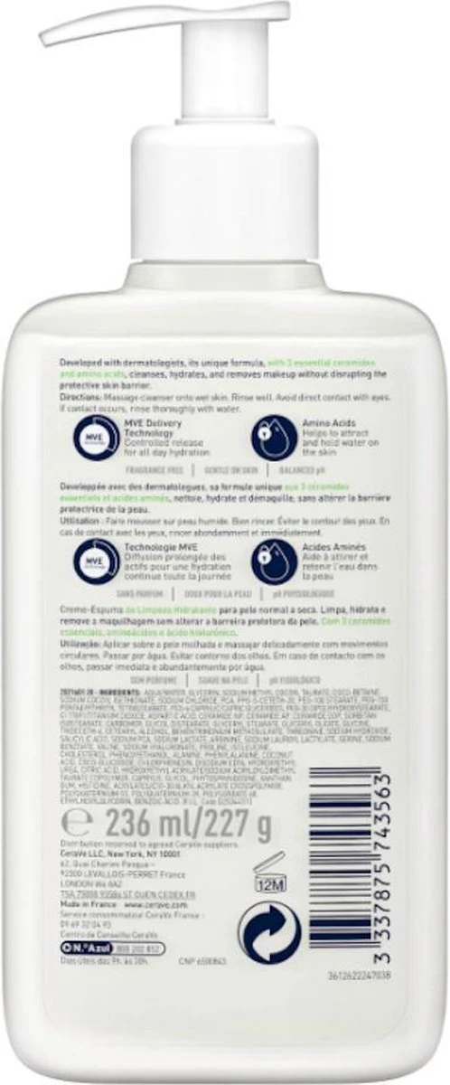 CeraVe Hydrating Cream To Foam 236 Ml 3 CeraVe Hydrating Cream To Foam 236 Ml - Afbeelding 3