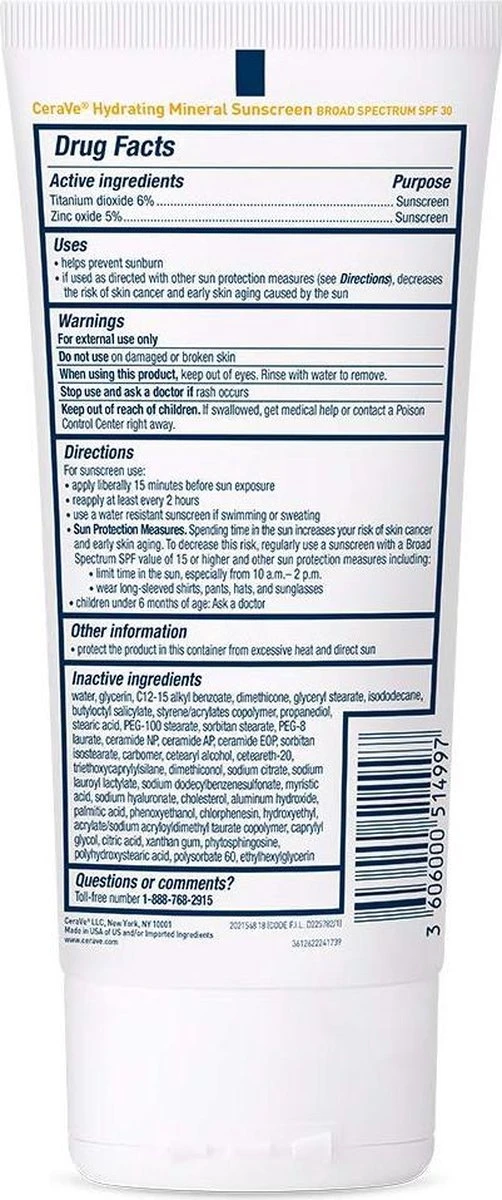 CeraVe Hydraterende Minerale Zonnebrandcrème SPF 30 Bodylotion - 150 Ml 2 CeraVe Hydraterende Minerale Zonnebrandcrème SPF 30 Bodylotion - 150 Ml - Afbeelding 2