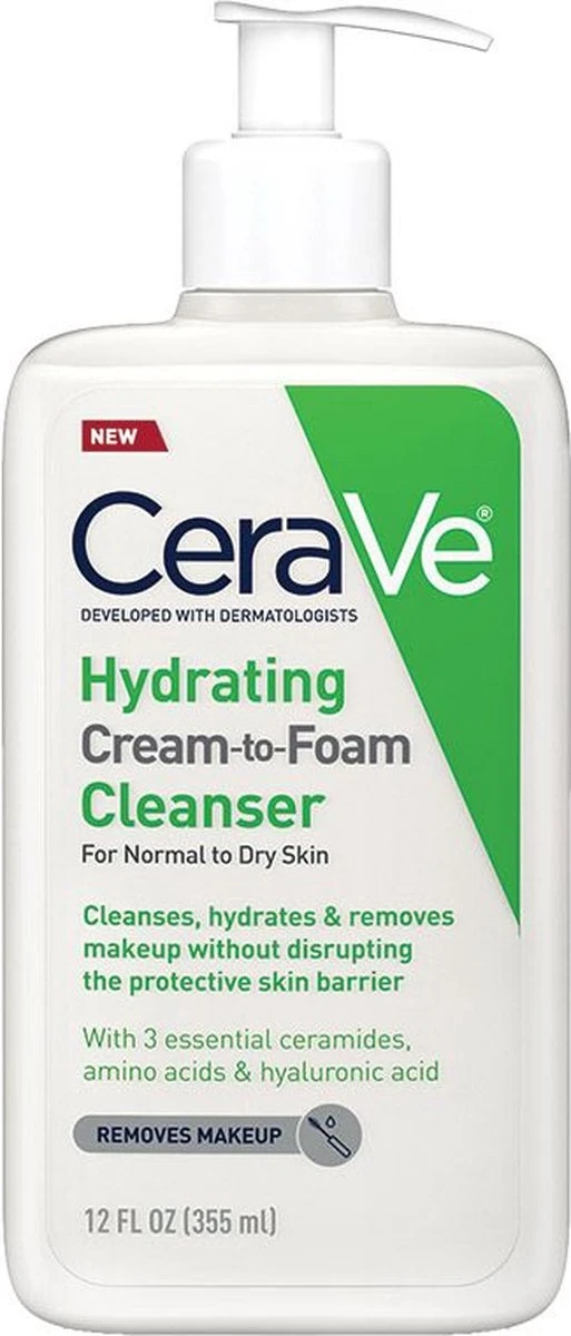 Cerave Hydrating Cream-to-foam Cleanser For Normal To Dry Skin 355 Ml 1 Cerave Hydrating Cream-to-foam Cleanser For Normal To Dry Skin 355 Ml