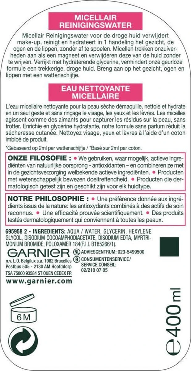 Garnier SkinActive Micellair Reinigingswater Voor De Gevoelige Huid - 3 X 400ml 2 Garnier SkinActive Micellair Reinigingswater Voor De Gevoelige Huid - 3 X 400ml - Afbeelding 2