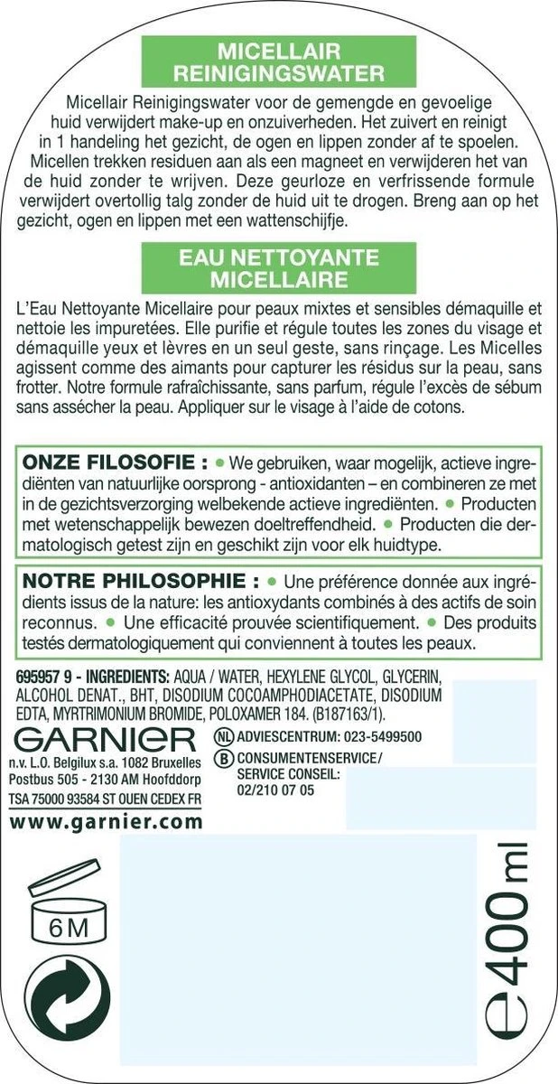 Garnier SkinActive - Micellair Reinigingswater Gemengde Huid - 3 X 400ml - Micellair Water Voordeelverpakking 10 Garnier SkinActive - Micellair Reinigingswater Gemengde Huid - 3 X 400ml - Micellair Water Voordeelverpakking - Afbeelding 10