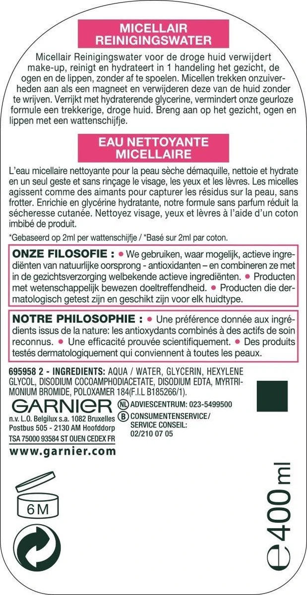 Garnier SkinActive Micellair Reinigingswater Voor De Gevoelige Huid - 3 X 400ml 10 Garnier SkinActive Micellair Reinigingswater Voor De Gevoelige Huid - 3 X 400ml - Afbeelding 10