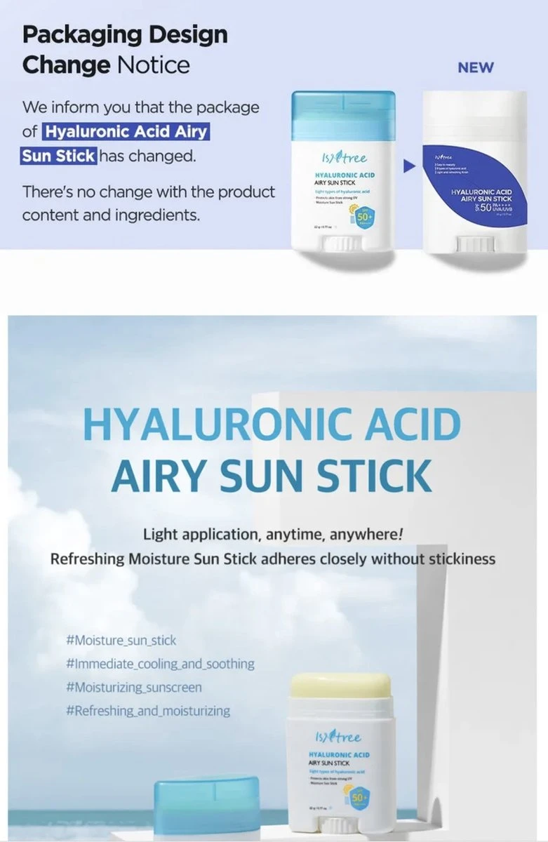 Isntree Hyaluronic Acid Airy Sun Stick SPF50+ PA++++ 22g 22g 2 Isntree Hyaluronic Acid Airy Sun Stick SPF50+ PA++++ 22g 22g - Afbeelding 2