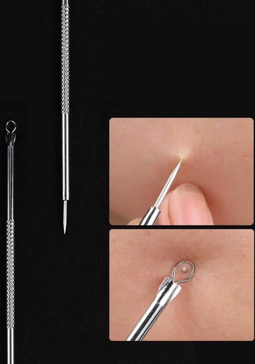 Merkloos Professionele Comedonen Drukker / Lepel RVS - Puistjes / Mee-eters / Acne Verwijderen - Puisten Verwijderaar - Set - Universeel 2 Merkloos Professionele Comedonen Drukker / Lepel RVS - Puistjes / Mee-eters / Acne Verwijderen - Puisten Verwijderaar - Set - Universeel - Afbeelding 2