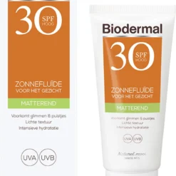 Biodermal Zonnebrand - Matterende Zonnefluïde Voor Het Gezicht SPF 30 - 40ml - Voorkomt Glimmen En Puistjes -Goedkope Gezicht Zoet Winkel 858x1200