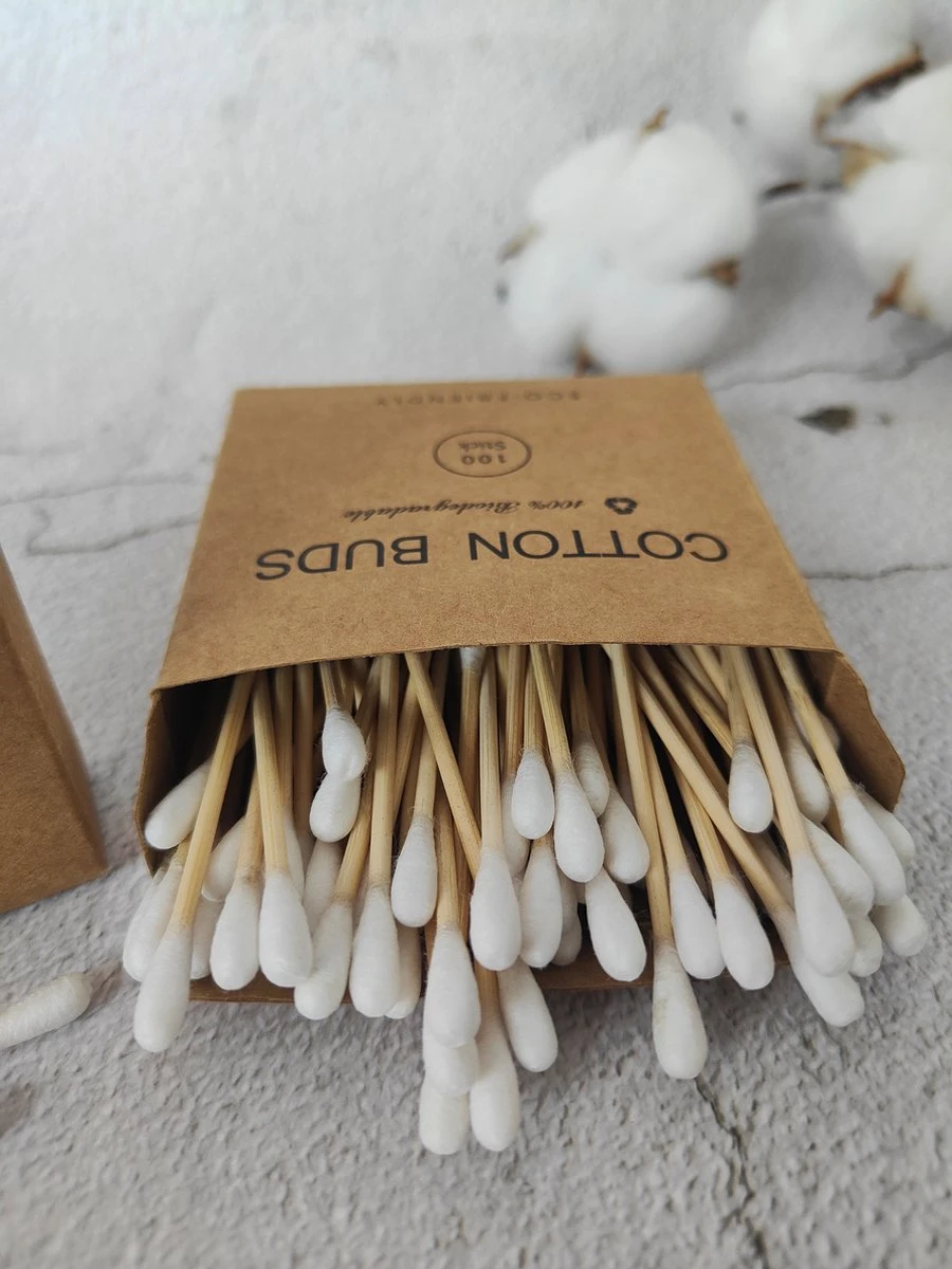 Katoenen Wattenstaafjes 100 Stuks / Anti Pluis / Hout / Bamboe / Eco Friendly / Duurzaam / Katoenen Verpakking 1 Katoenen Wattenstaafjes 100 Stuks / Anti Pluis / Hout / Bamboe / Eco Friendly / Duurzaam / Katoenen Verpakking